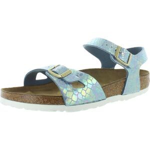 Birkenstock Girls Rio Blue Birko-Flor Suede Footbed Sandals Shoes NWT